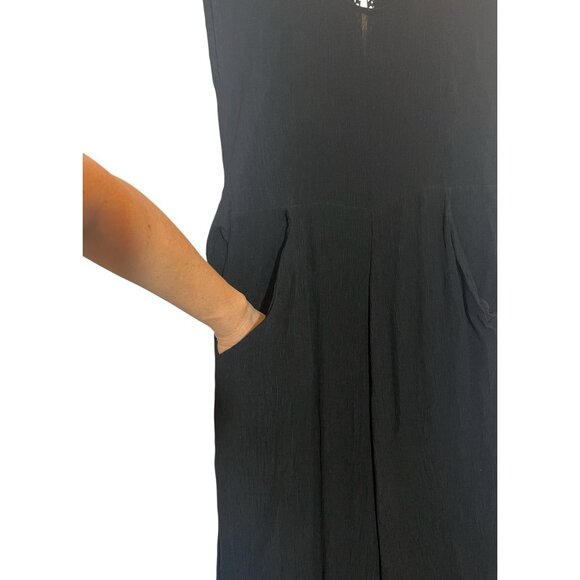Anthropologie Cropped Jumpsuit Women Black Size 6 Wide Leg Abbey Crepe Belted - Picture 7 of 10